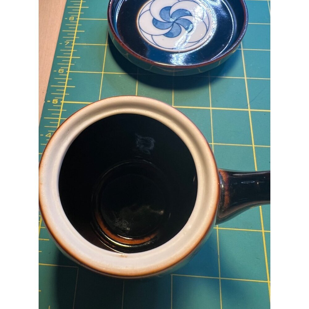 Vintage Japanese  Tenmoku glaze  Ceramic Sauce Pot With Lid & Matching Saucer - Picture 2 of 6